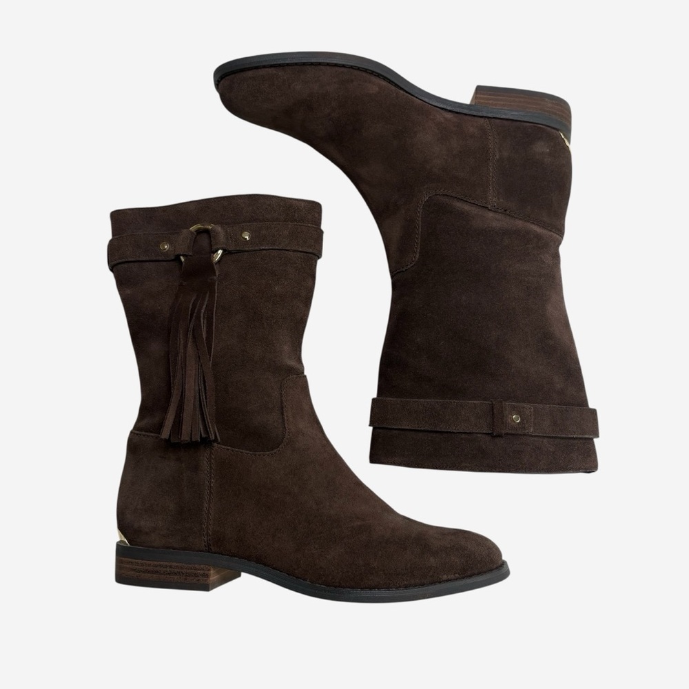 Michael Kors Rhea Brown Suede Fringe Mid-Calf Bootie Boots 7.5M - Picture 6 of 10